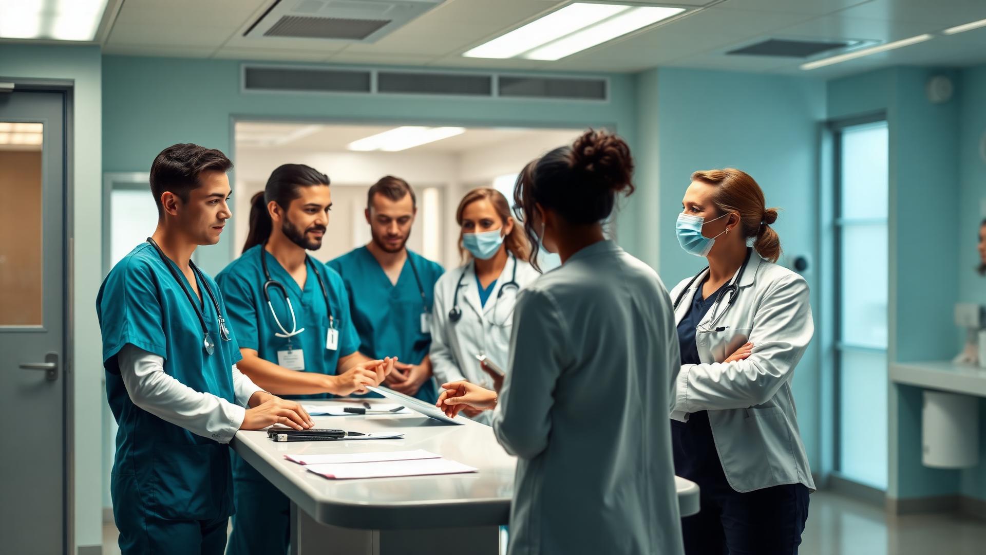 Equipe multidisciplinar hospitalar em ambiente de trabalho